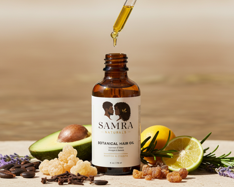 Samra Naturals Botanical Hair Oil Product Photography